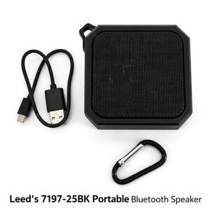 Leed's 7197-25BK Portable Bluetooth Speaker Black with Carabiner and USB Cable